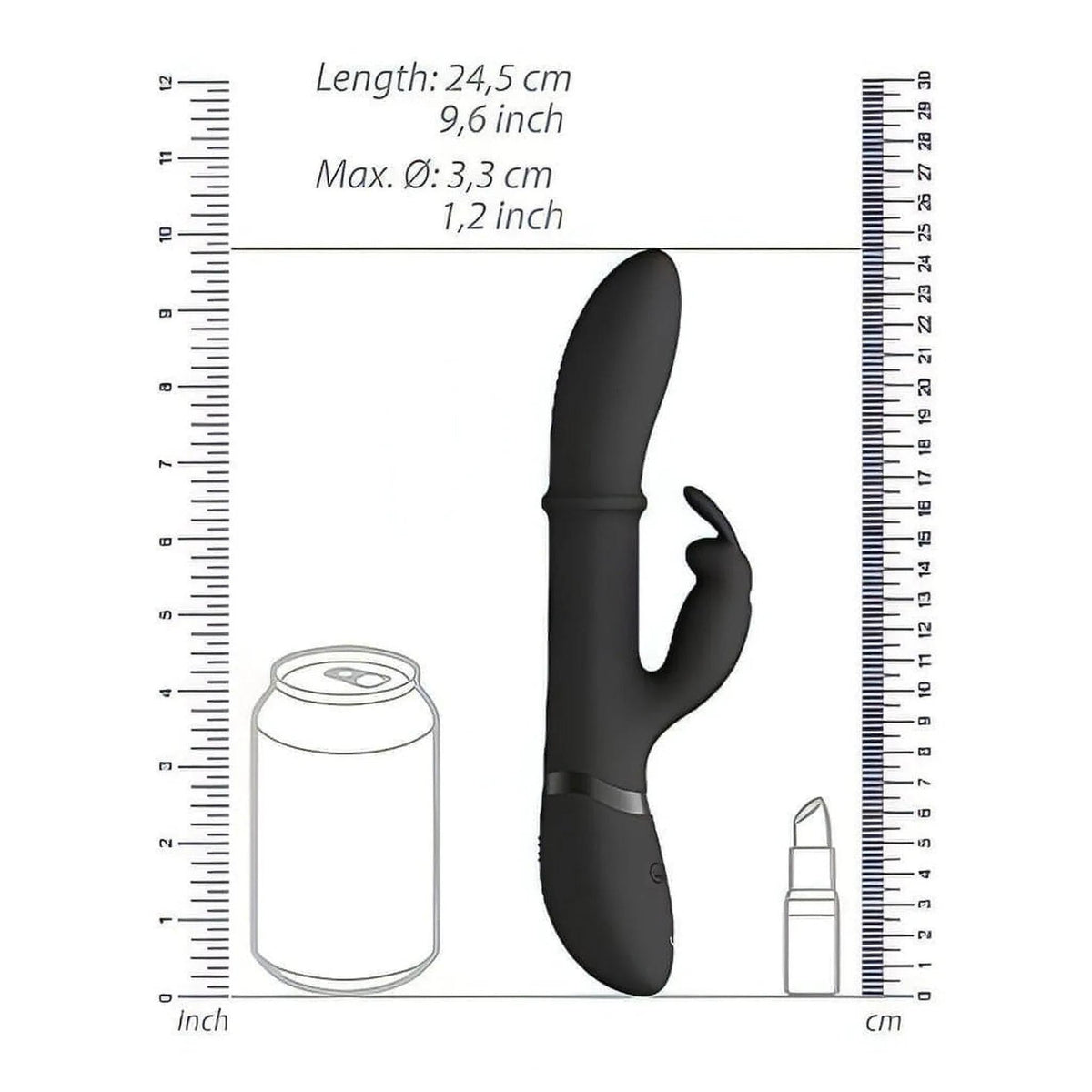 Vibratore rabbit nero VIVE HALO scala dimensioni confronto oggetti quotidiani e misure