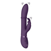 Vibratore rabbit viola scuro VIVE HALO con anello metallico e simboli vibrazione grafica