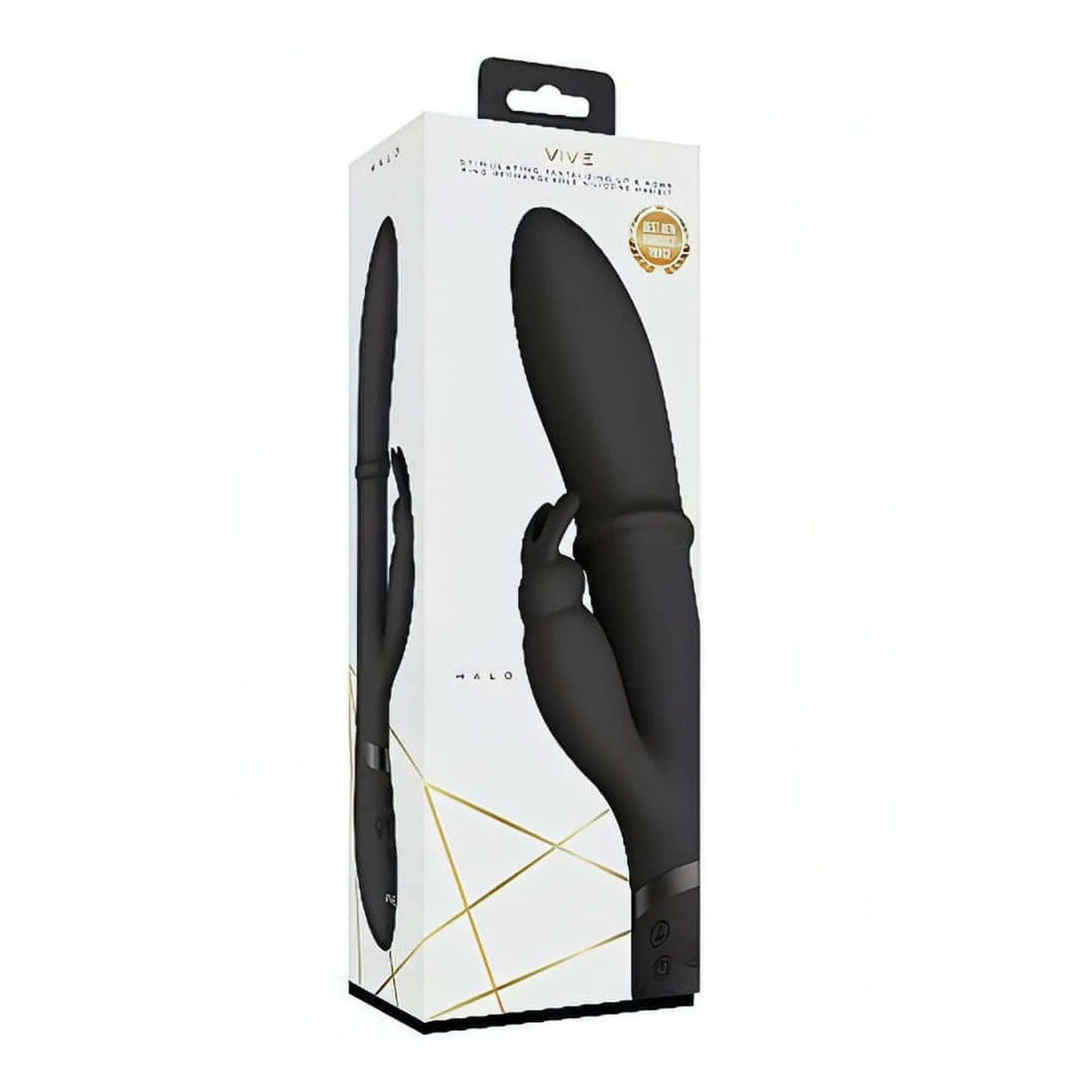 Confezione vibratore rabbit nero VIVE HALO con distintivo Best of 2022 e linee dorate