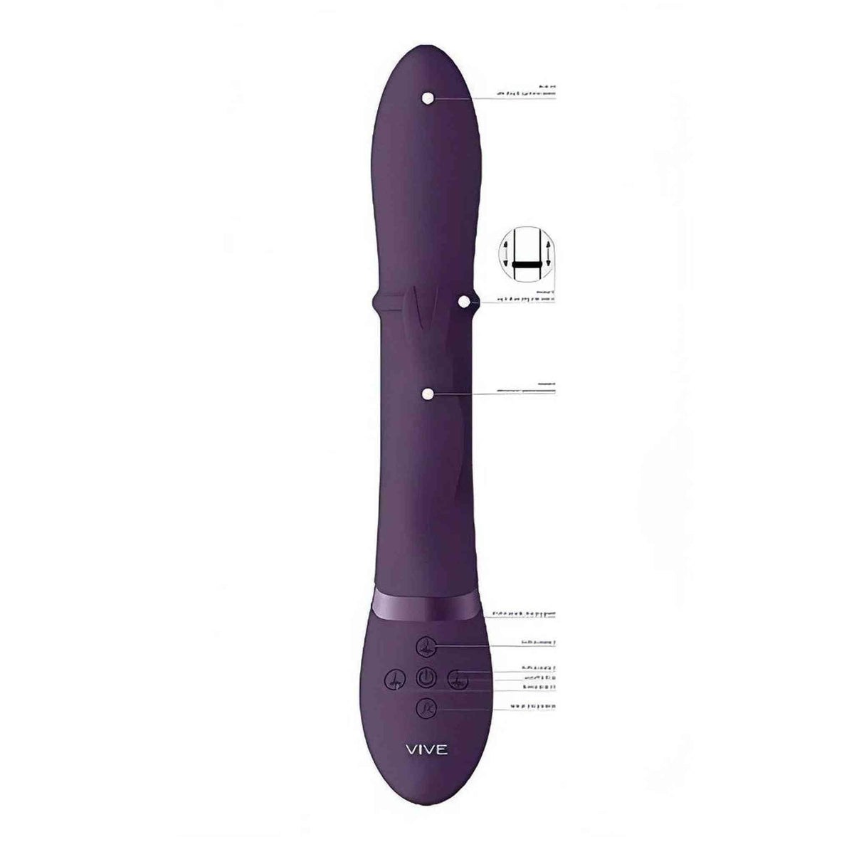 Vibratore rabbit viola scuro VIVE HALO con etichette tecniche strati silicone a 10 livelli