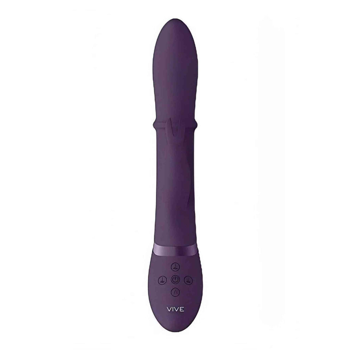 Vibratore rabbit viola in silicone morbido VIVE HALO vista frontale con tre pulsanti