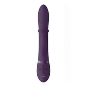 Vibratore rabbit viola in silicone morbido VIVE HALO vista frontale con tre pulsanti