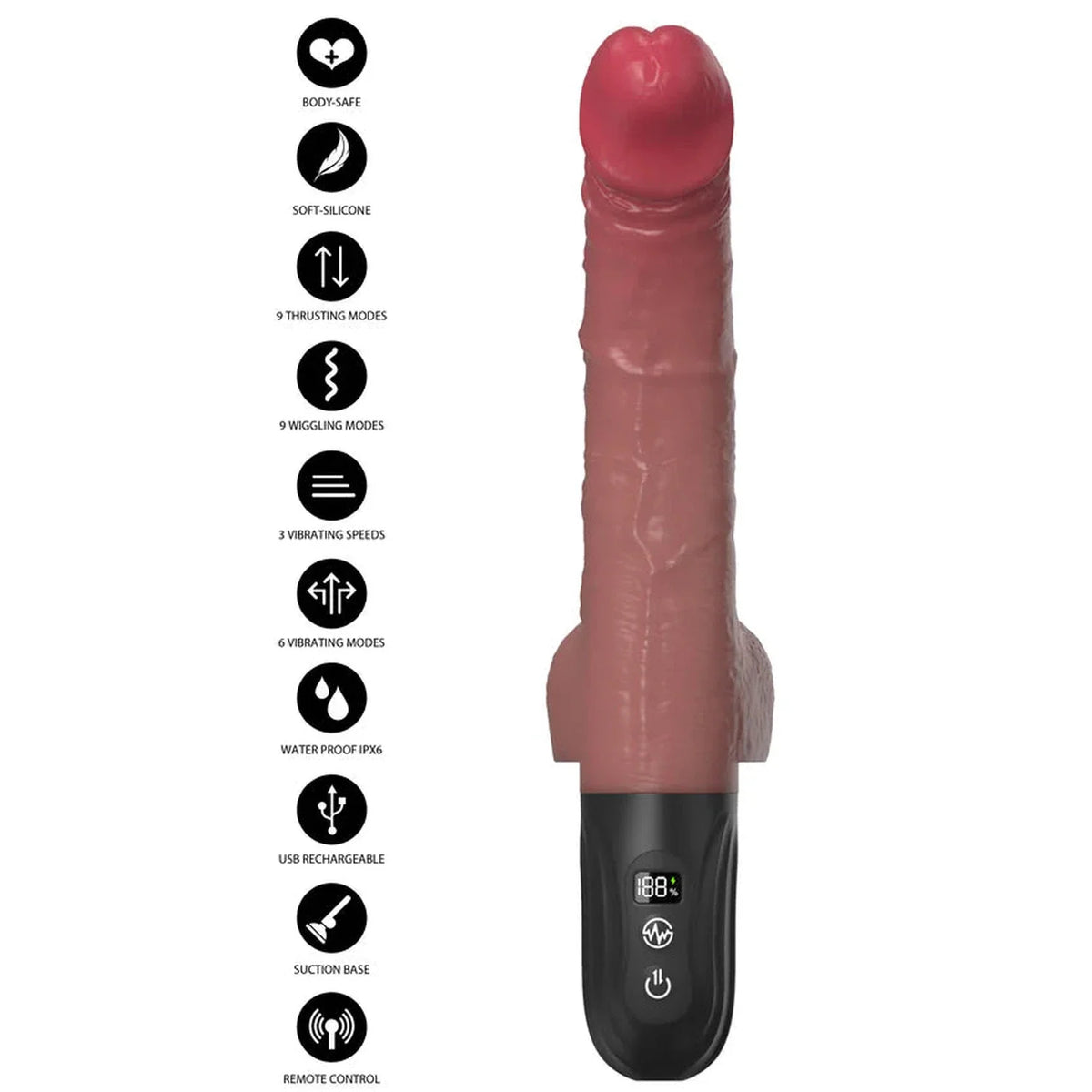 Vibratore Realistico Con Spinta, Vibrazione e Wiggling