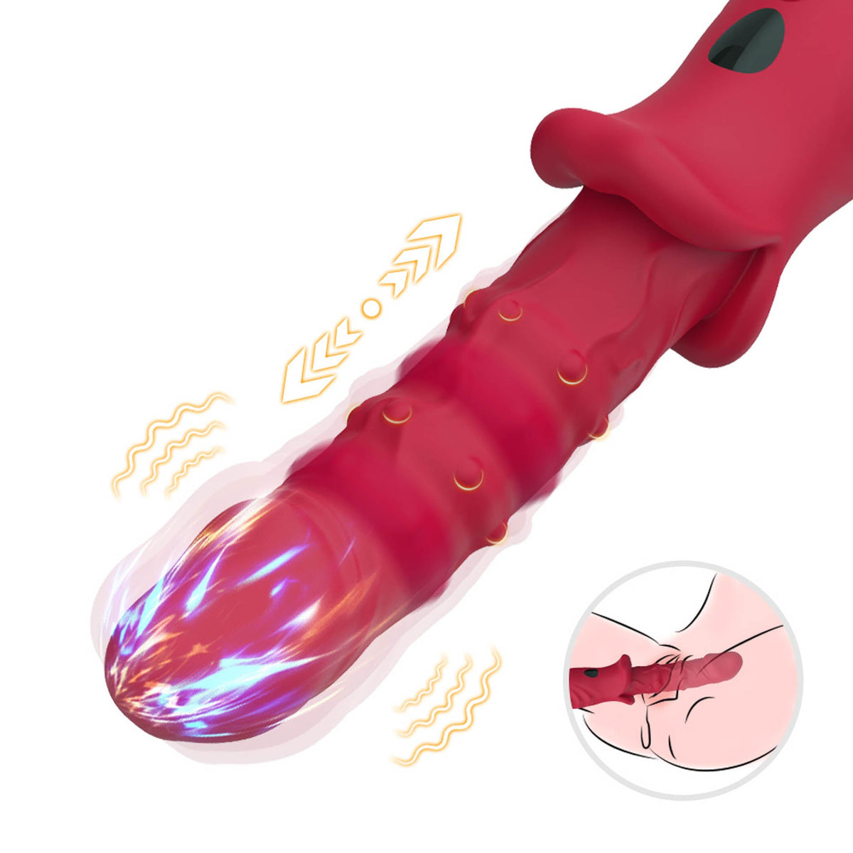Istruzioni d'uso vibratore rosso con movimento ascendente e vibrazioni interne