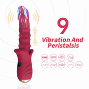 Vibratore rosso con 9 pattern di vibrazione e stimolazione peristaltica mostrati