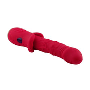 Vibratore realistico rosso con testa dorata a faccette e presa ergonomica per il dito