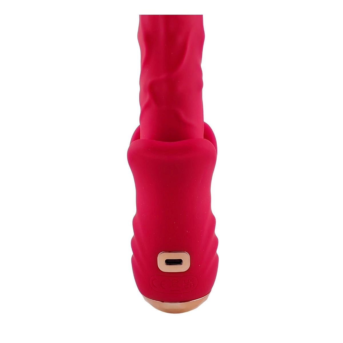 Retro vibratore rosso con porta USB-C, marchio CE e base ergonomica curvata