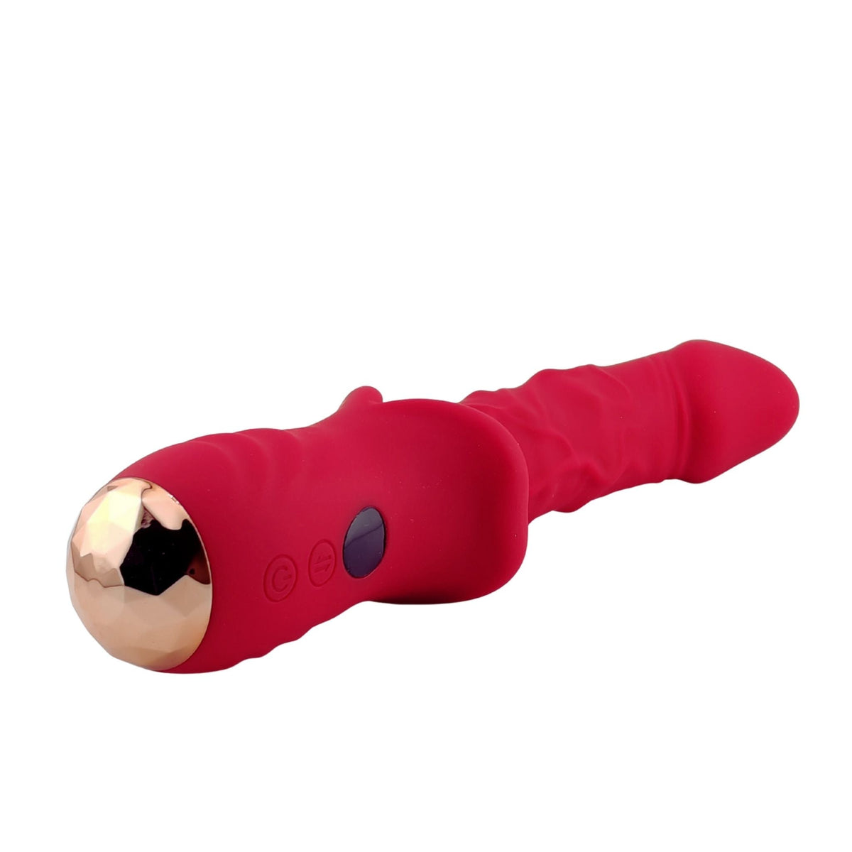 Vibratore anatomico rosso con display LED e pulsanti per cambio modalità vibrazione