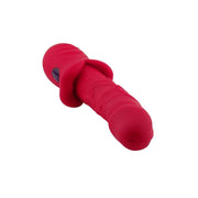 Vibratore realistico rosso con anello elastico ergonomico e tre pulsanti di controllo