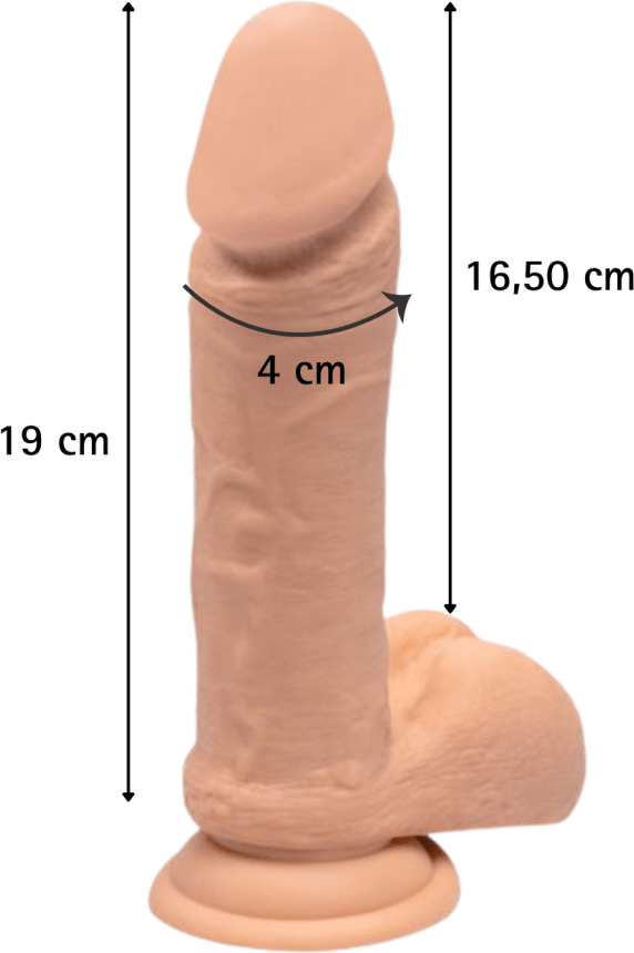 Misura vibratore realistico 19 cm altezza diametro 4 cm con linee indicatrici dimensioni