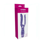 Vibratore doppio Minx Extreme viola traslucido con testa curva liscia e serie di sfere, controllo velocità multipla