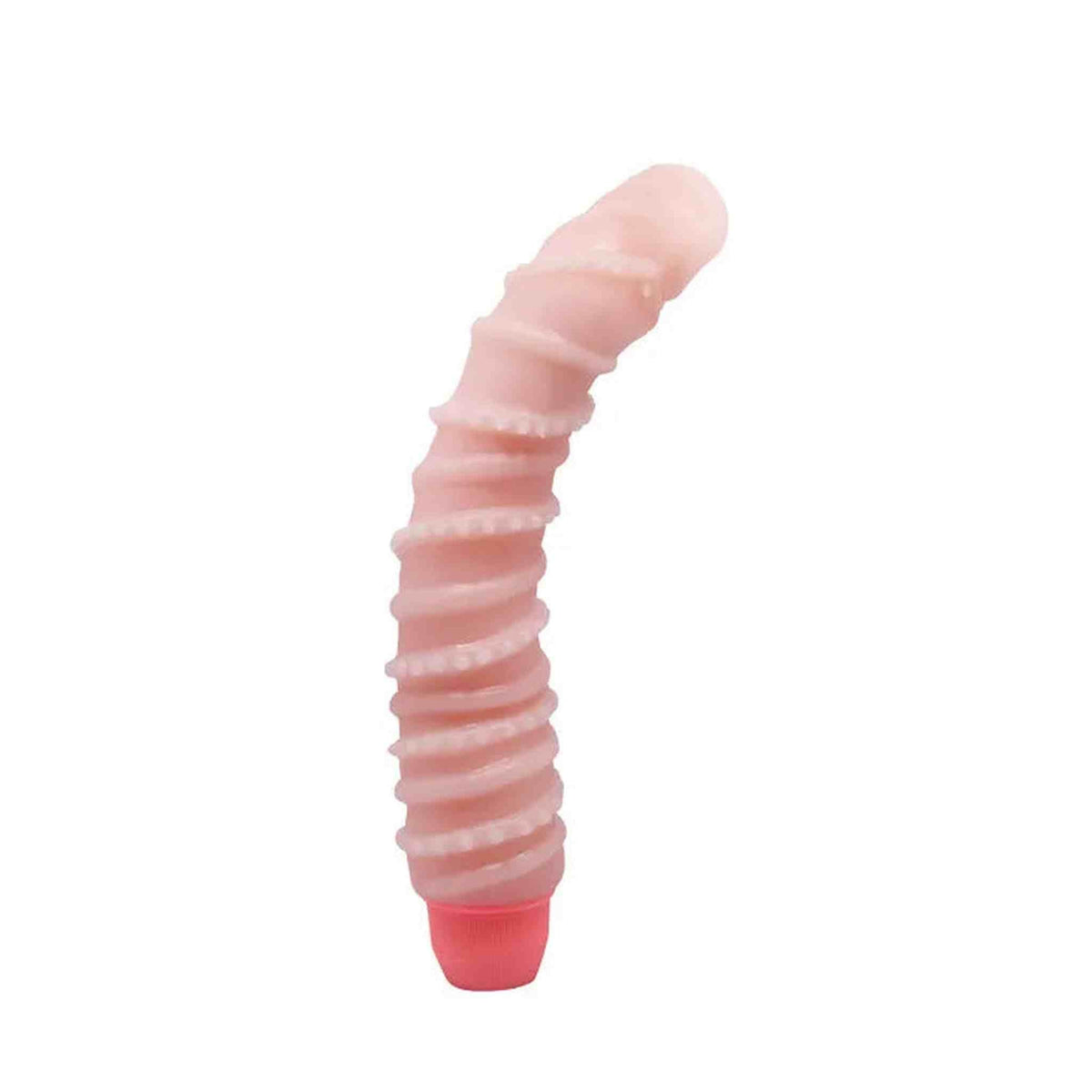 Vibratore rosa carne flessibile curvo verso l'alto in silicone