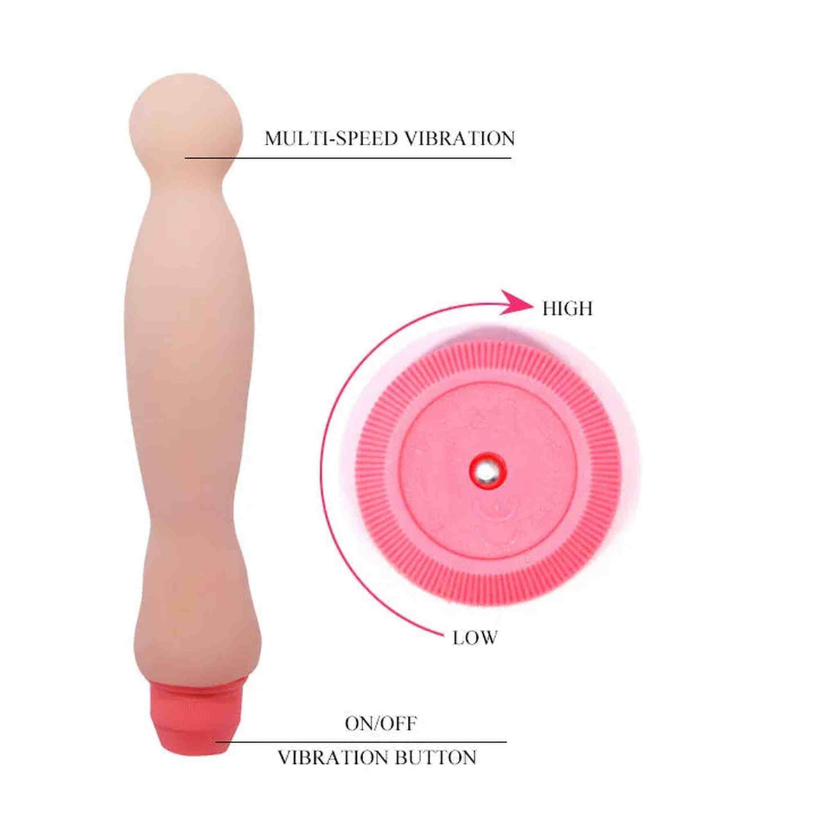 Pulsante multi-speed per vibratore rosa carne con indicazione vibrazione bassa ad alta