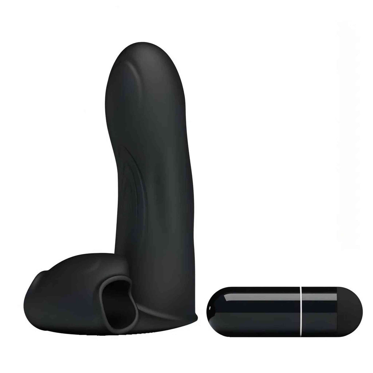 Vibratore da dito nero in silicone con custodia protettiva capsula