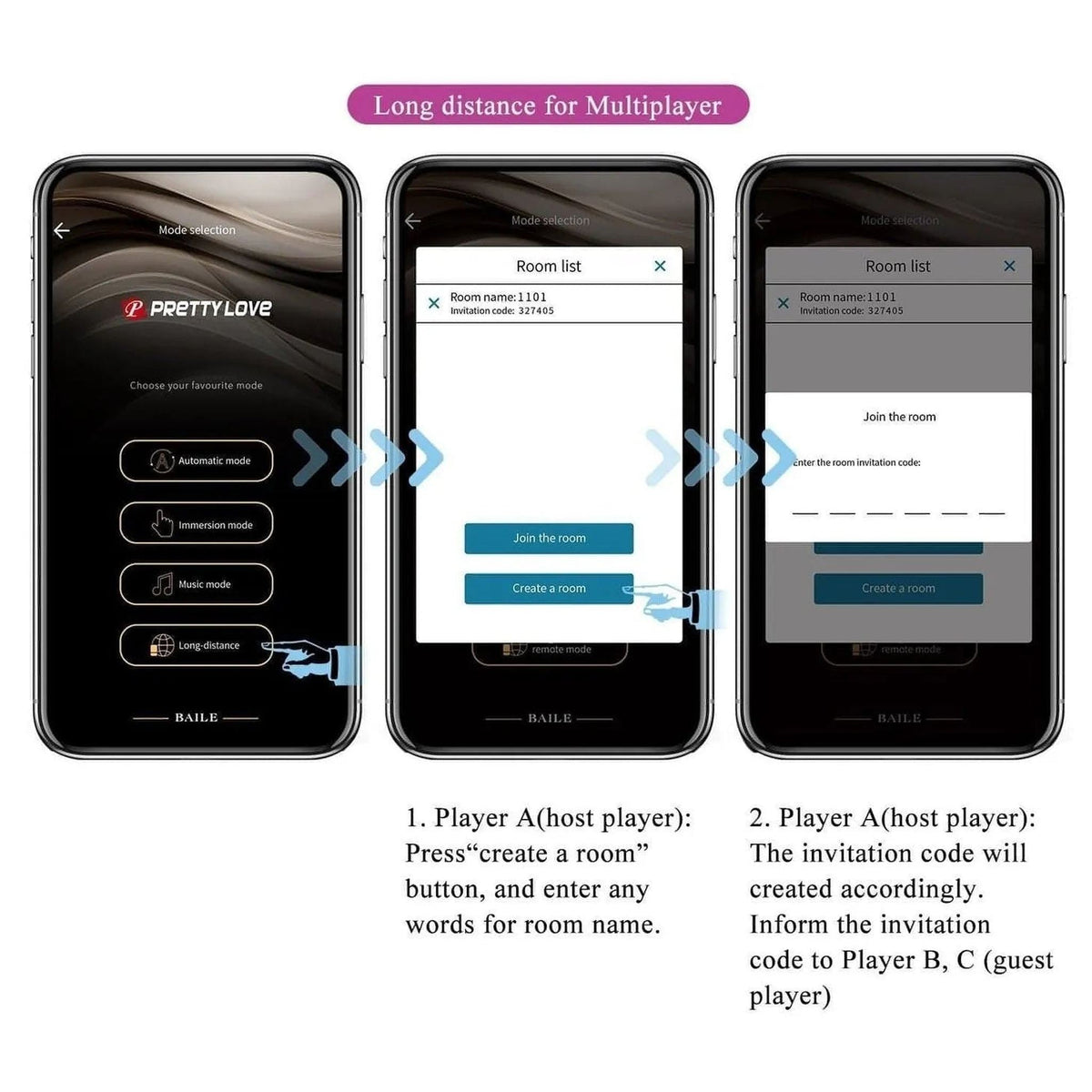 App Pretty Love menu modalità e creazione stanza multiplayer