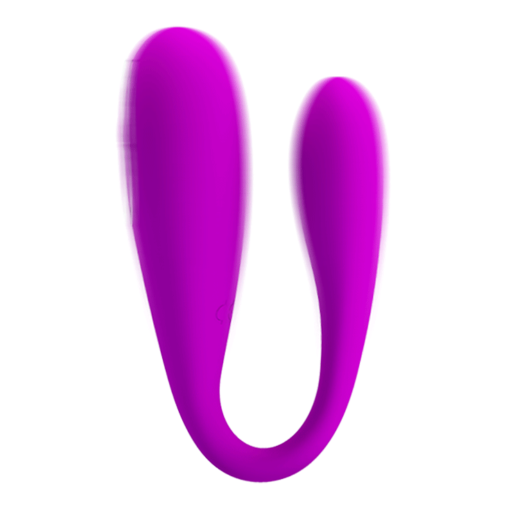 Vibratore coppia August forma U viola silicone liscio sfondo bianco