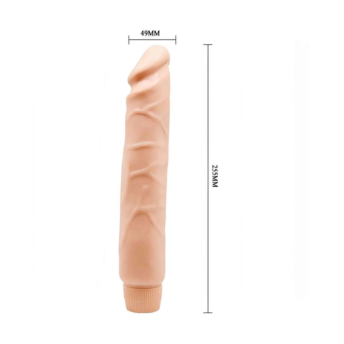 Dildo vibrante Soft Skin rosa carne 255 mm con dettagli anatomici e base scanalata