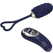 Ovulo vibrante Vivian blu scuro con texture ondulata e manico a cuore