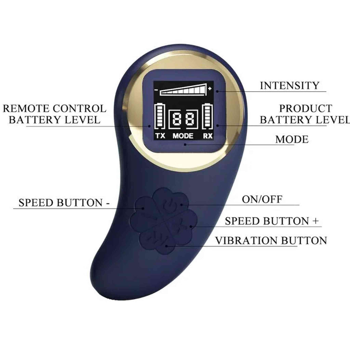 Telecomando ergonomico Vivian blu scuro con display LCD multifunzione