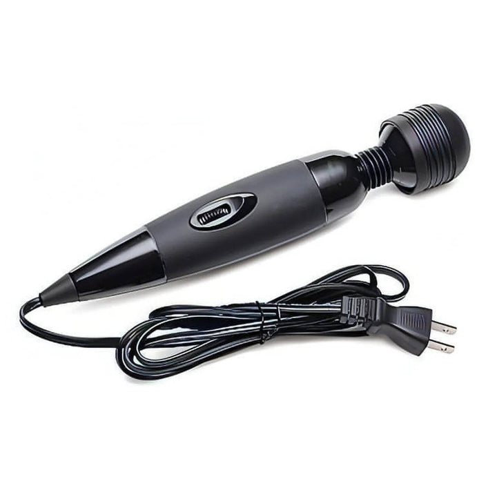 Wander Wand MultiSpeed nero vista laterale con testa a strisce e spina elettrica