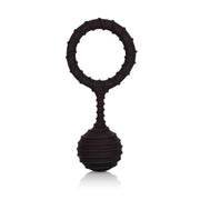 Anello fallico nero Weighted Ring 110g vista frontale con superficie a spirale