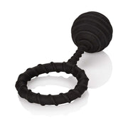 Vista laterale anello fallico Weighted Ring nero con sfera pesante e stelo flessibile