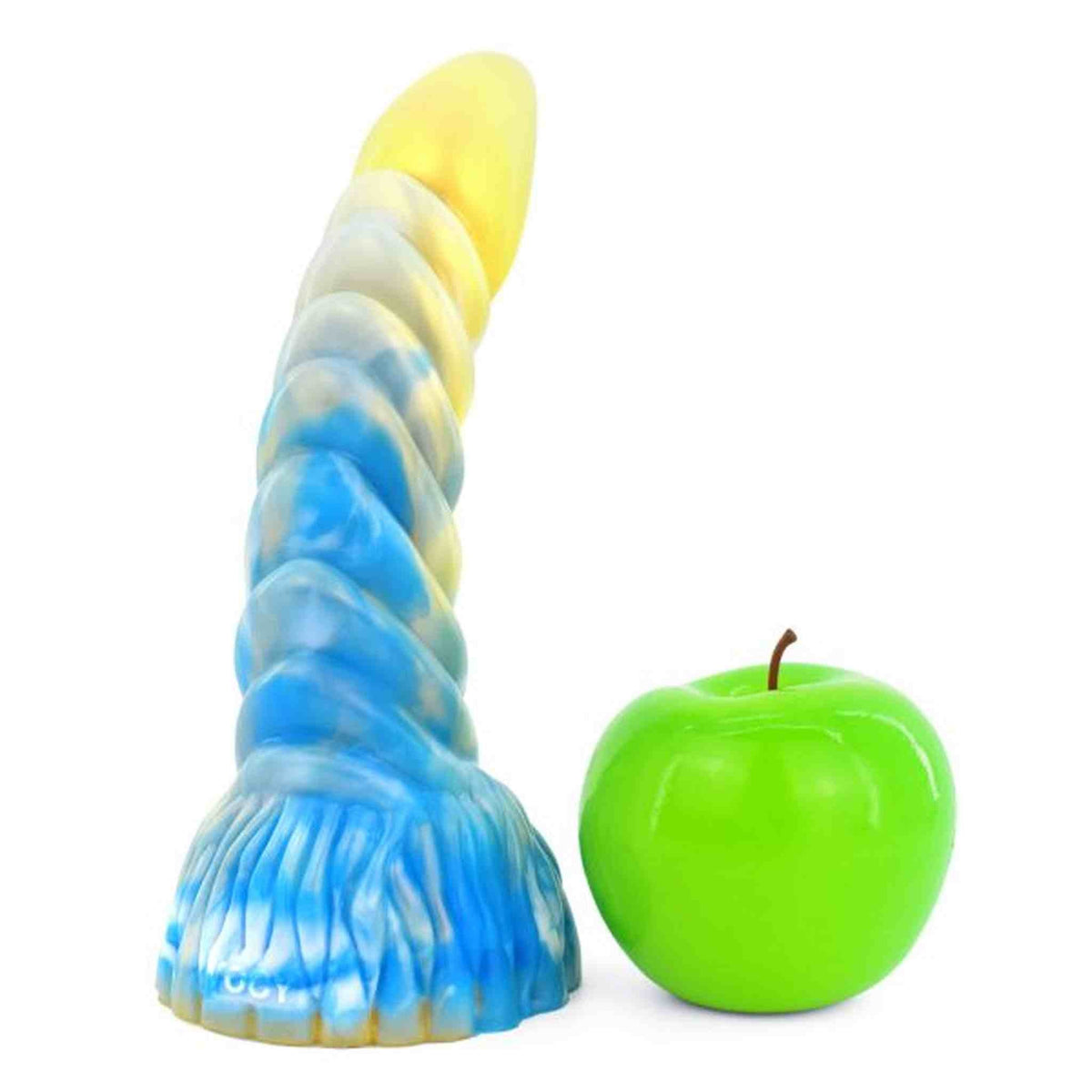 Dildo Peryton blu giallo bianco effetto marmorizzato confronto dimensioni