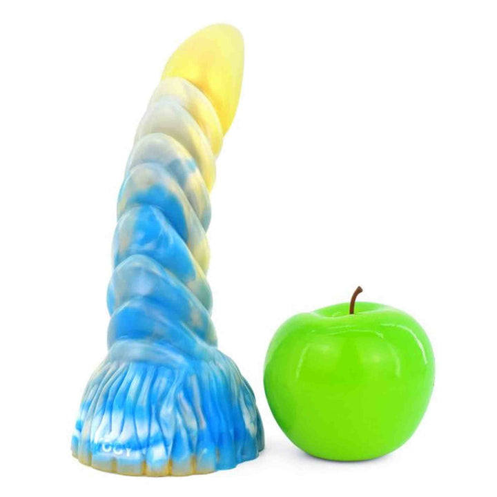 Dildo Peryton blu giallo bianco effetto marmorizzato confronto dimensioni