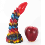 Dildo Peryton blu giallo nero con testa rossa opaca confronto dimensioni