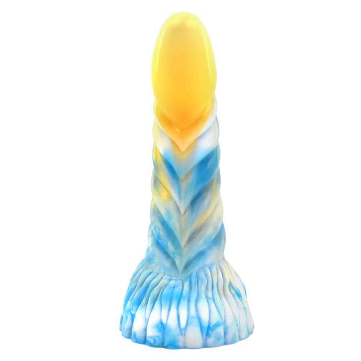 Dildo Peryton giallo blu bianco con testa gialla opaca base frastagliata