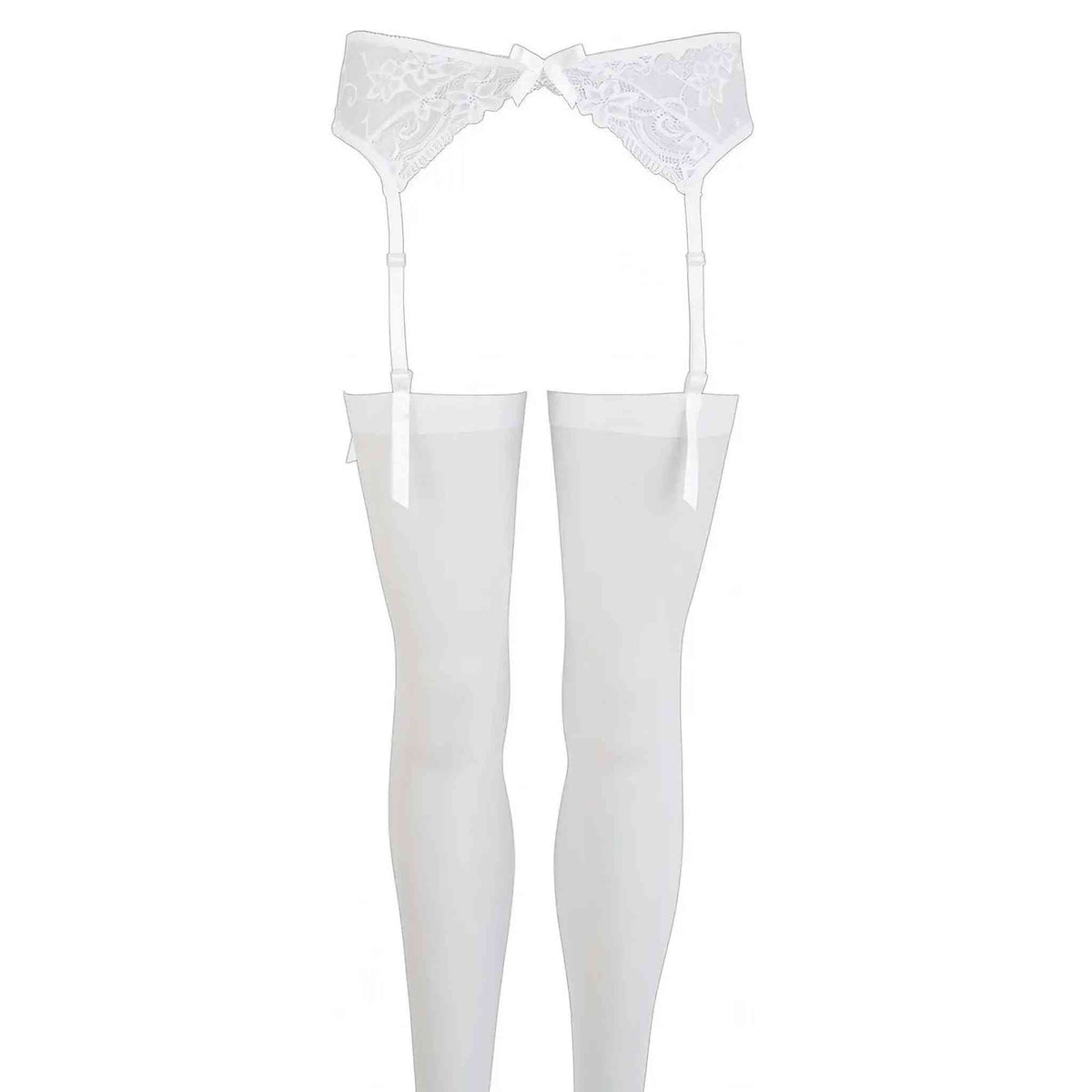 White Set Reggicalze in pizzo con calze velate
