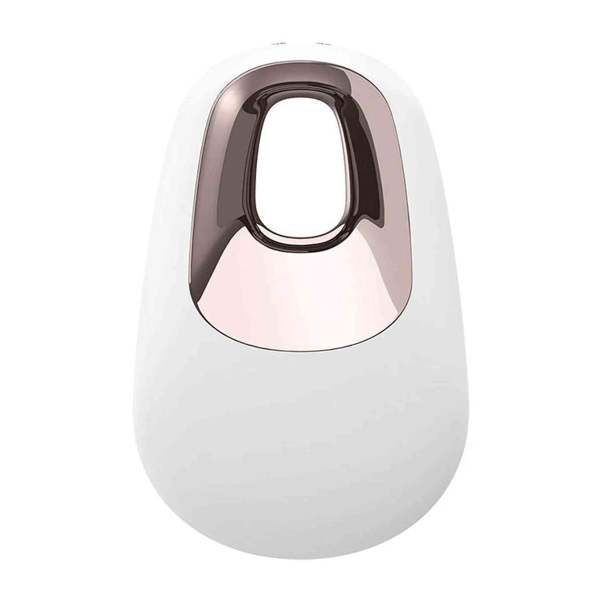 Angolo inclinato vibratore da posizionamento Satisfyer corpo ovale bianco e finitura metallica rosa