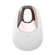 Vista frontale vibratore da posizionamento Satisfyer White Temptation corpo bianco opaco e metallo rosa