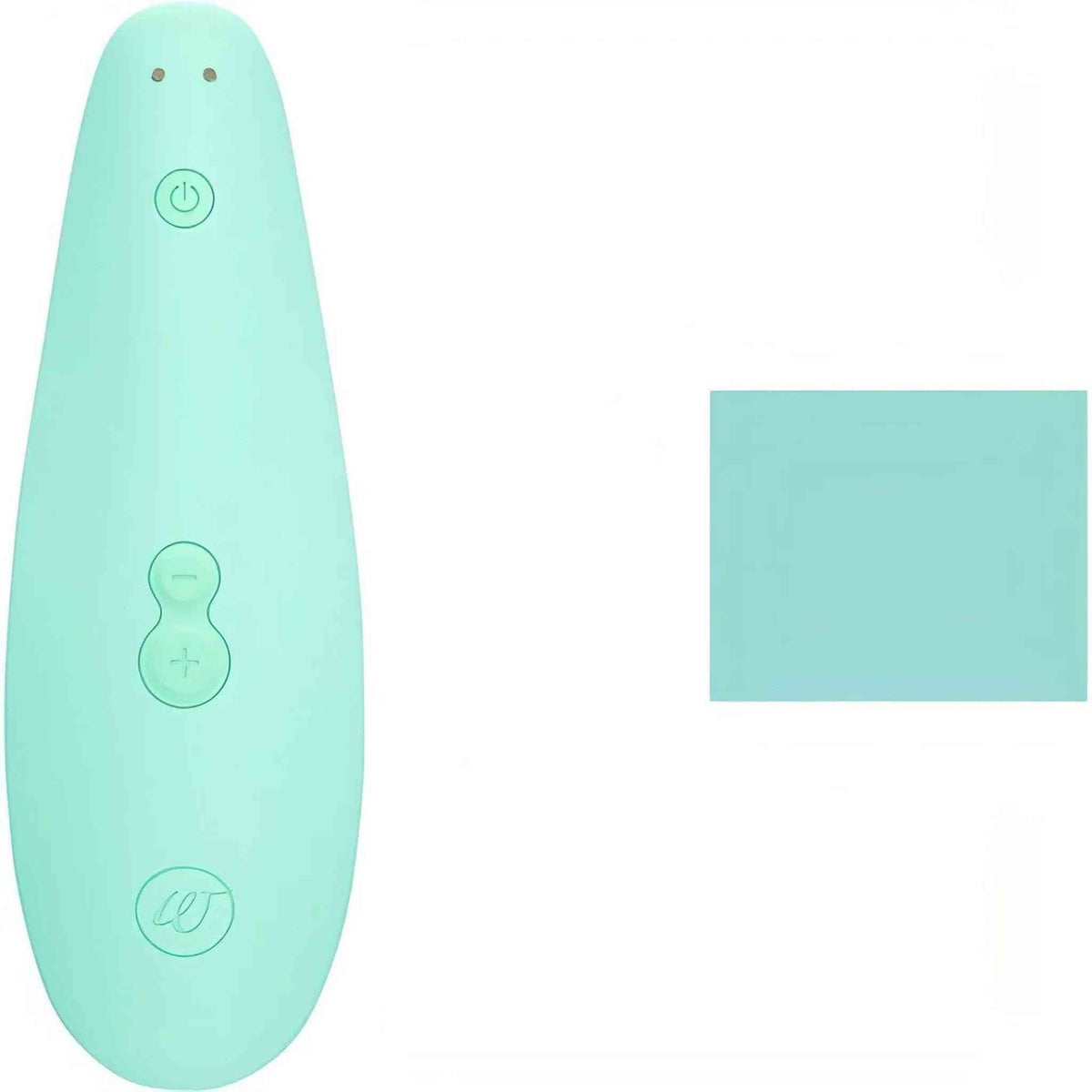 Womanizer Marilyn Monroe Special Edition verde menta vista frontale con pulsanti