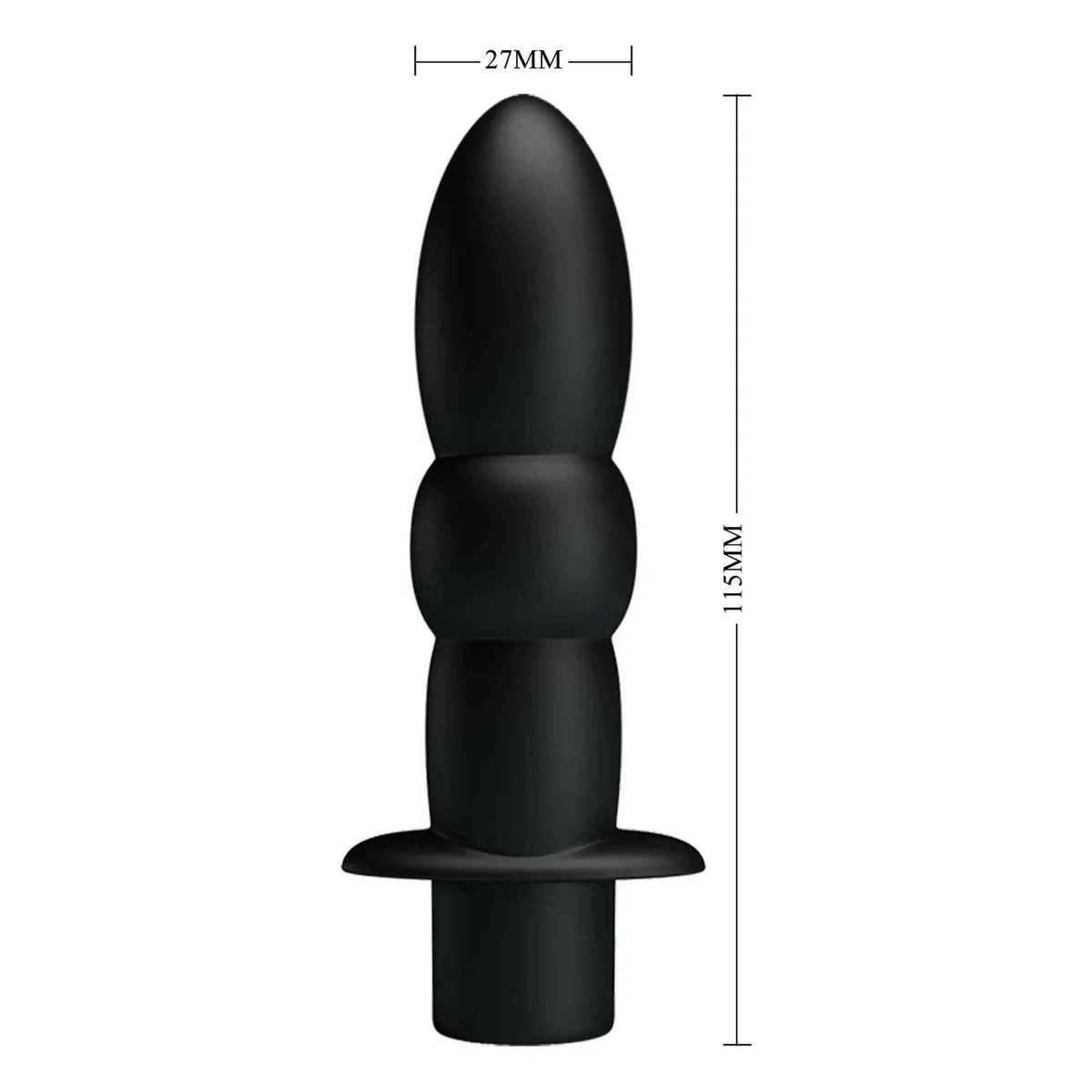 Diagramma dimensioni plug anale nero silicone 115 mm lunghezza
