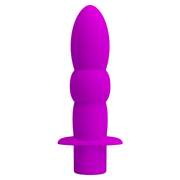 Plug anale viola acceso in silicone posizione verticale frontale