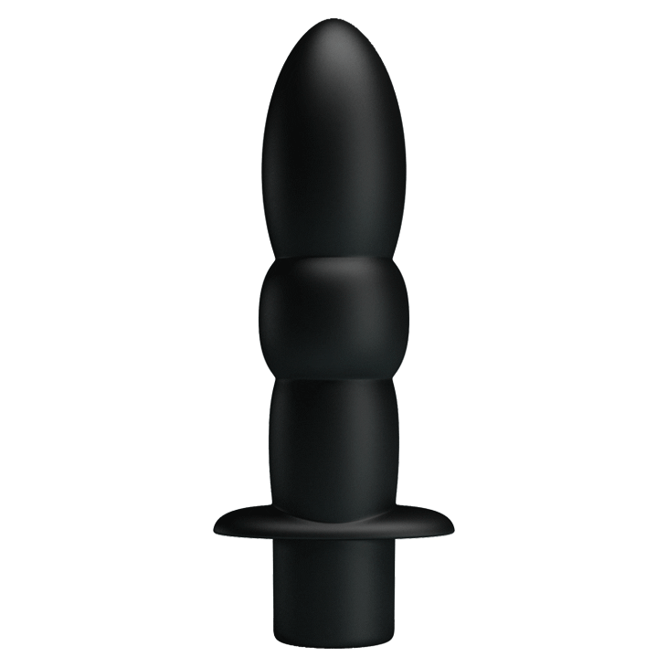 Plug anale nero in silicone superficie opaca vista frontale