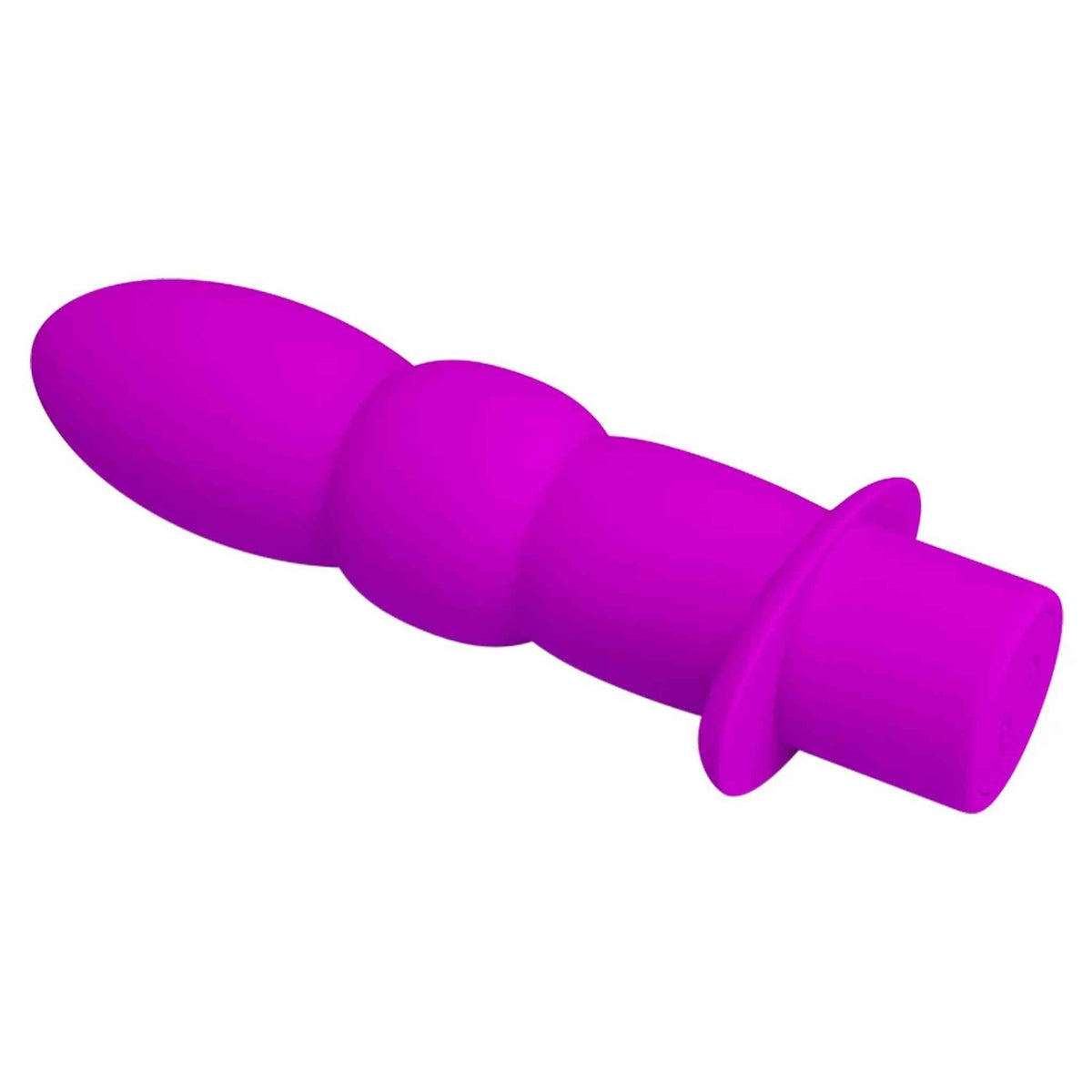 Plug anale viola acceso in silicone vista laterale aperture base