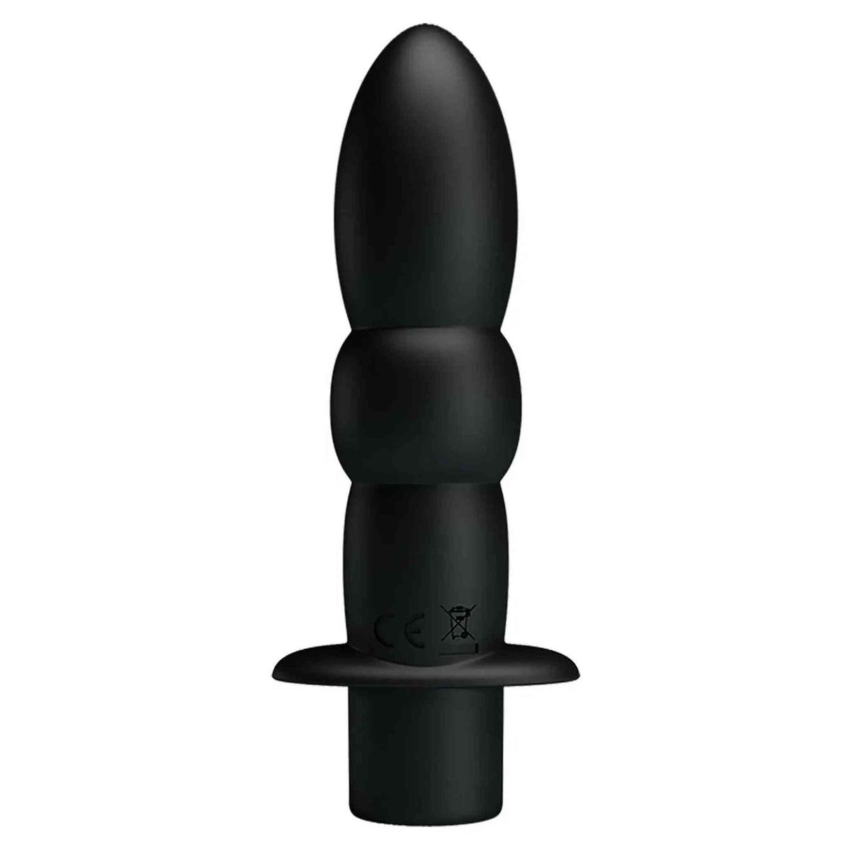 Plug anale nero in silicone con marchi CE e riciclaggio