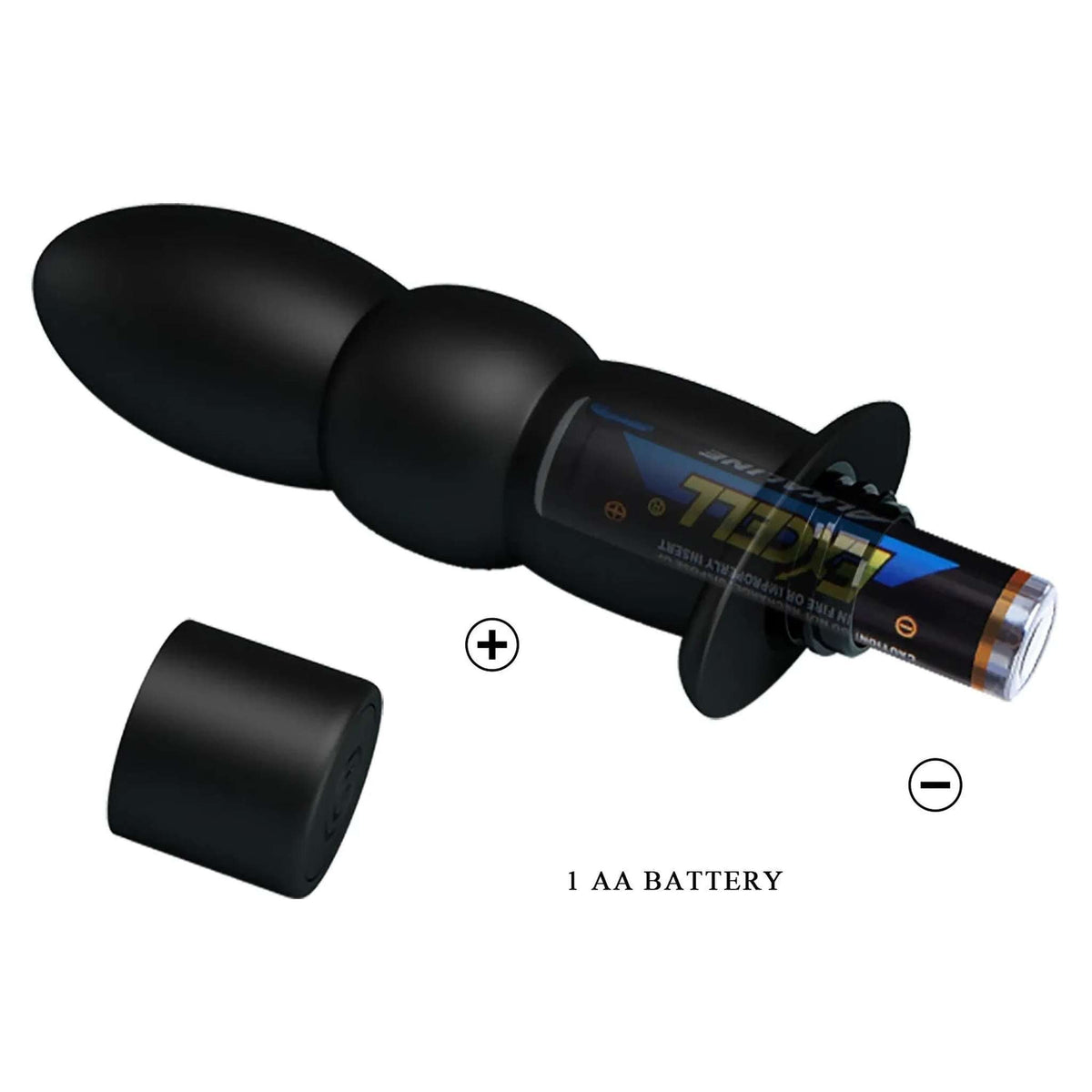 Plug anale nero in silicone opaco con batteria AA Excell visibile