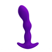 Plug anale viola Pretty Love con base larga e simboli CE, superficie liscia su sfondo bianco