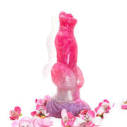 Dildo Youk rosa iridescente forma stilizzata con fiori