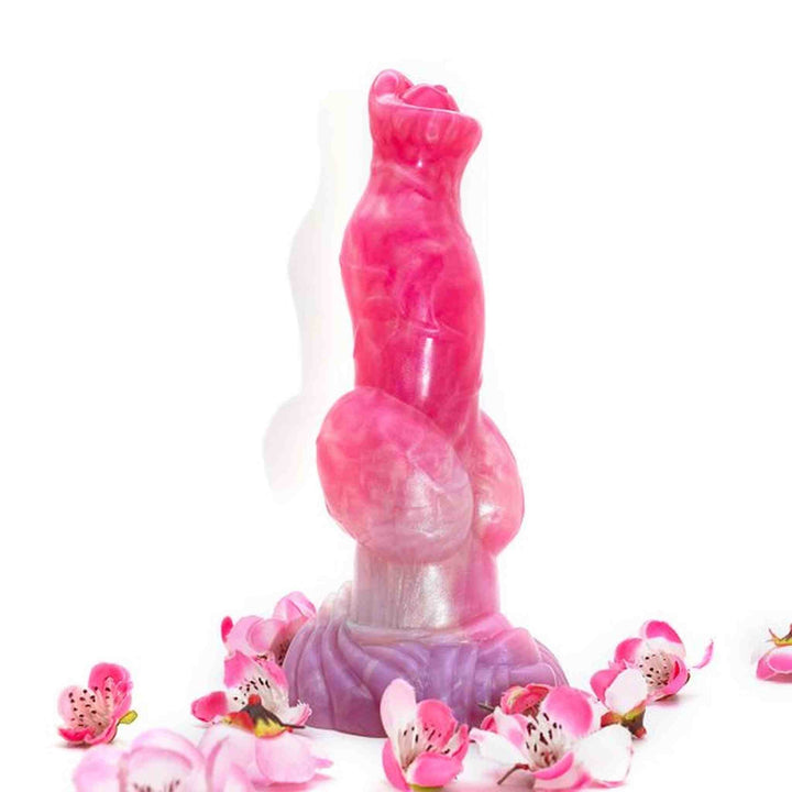 Dildo Youk rosa iridescente forma stilizzata con fiori