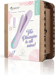 Confezione vibratore coniglio Dual Stim etichetta rosa e bianca Made in Italy