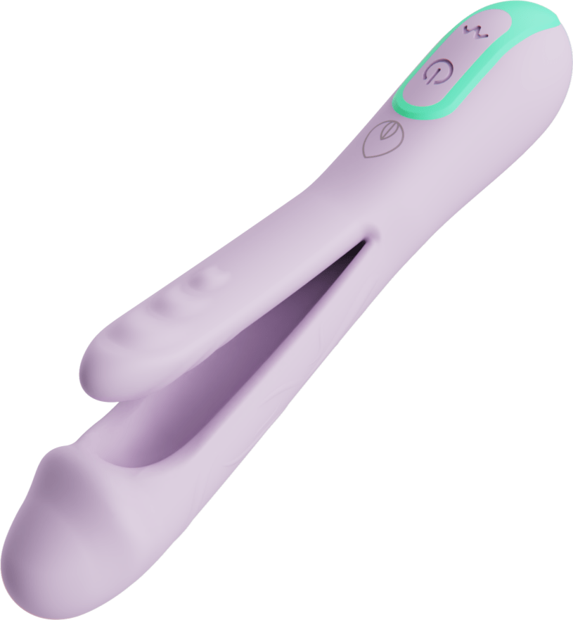 Vibratore coniglio lavanda silicone struttura biforcuta pulsante verde acqua