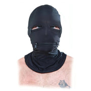 Maschera nera con zip occhi e bocca indossata da persona
