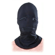 Cappuccio nero con zip occhi e bocca in tessuto elastico