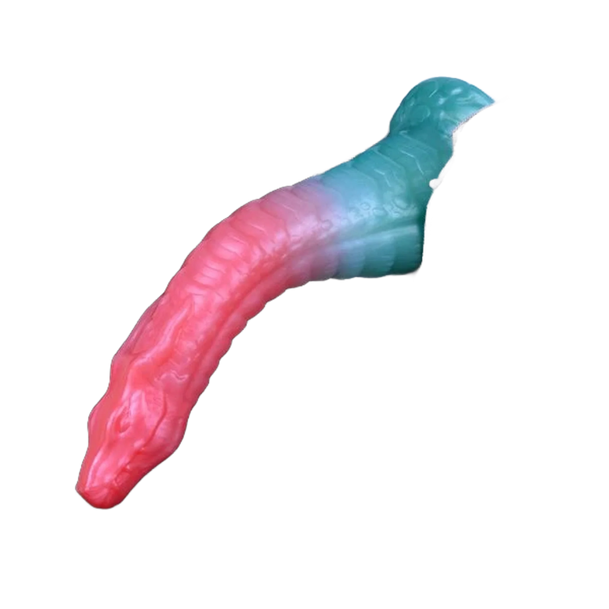 Dildo silicone mostro gradiente rosa blu verde dettagli testa angolato