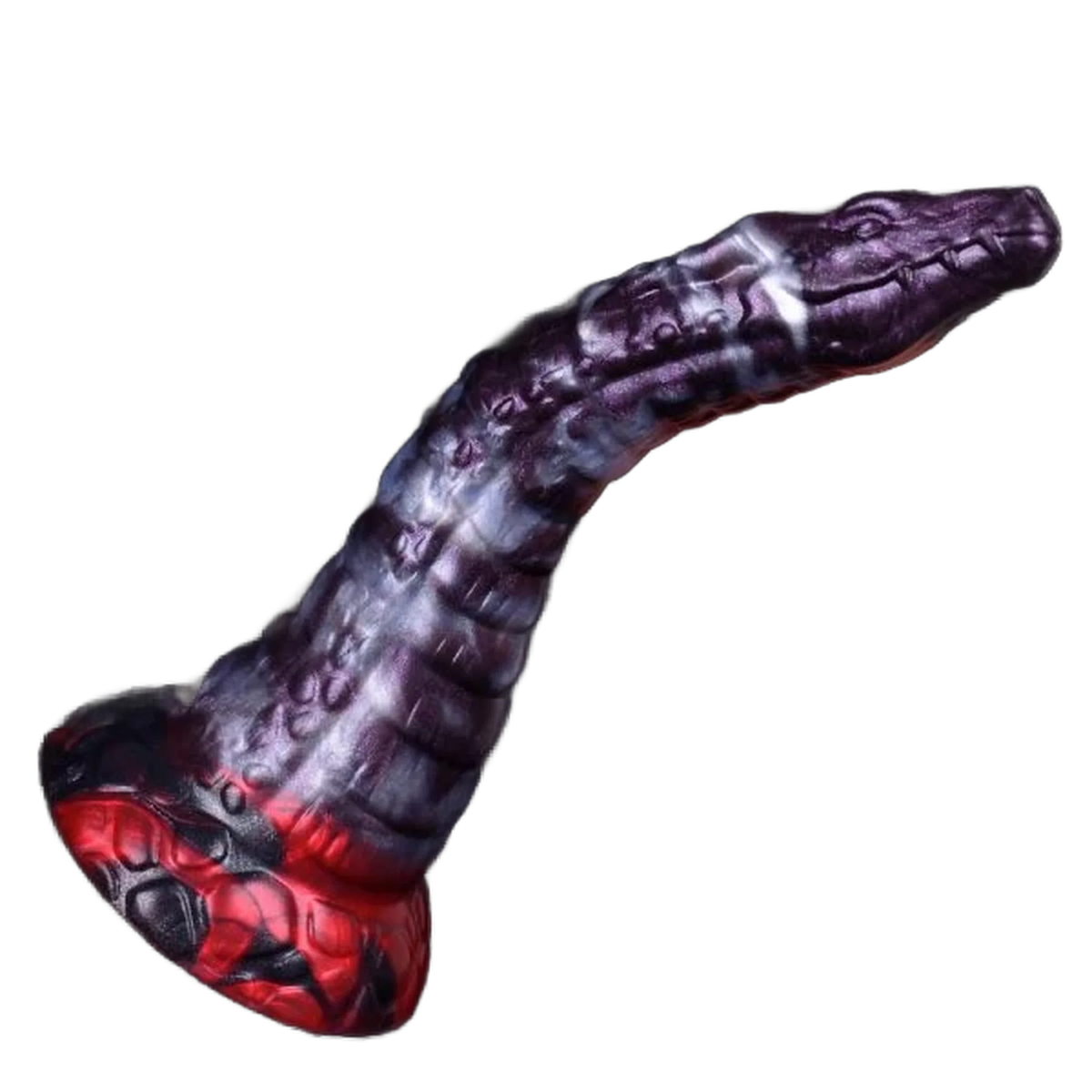 Dildo silicone serpente viola scuro striature bianche texture squame