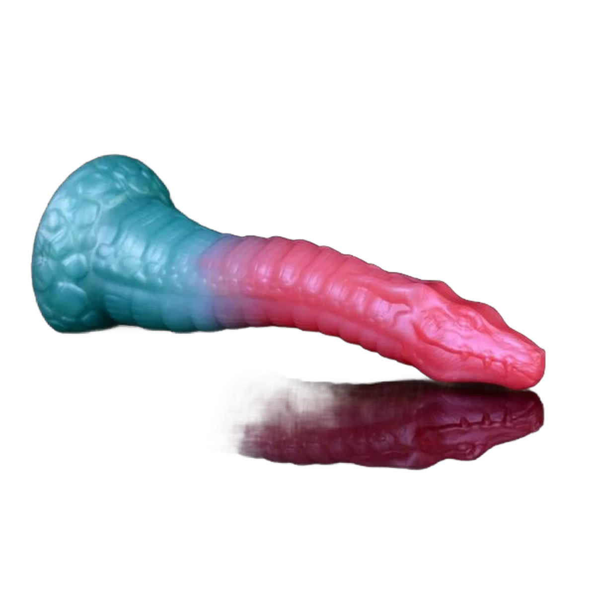 Dildo silicone mostro gradiente blu verde rosa denti vista laterale